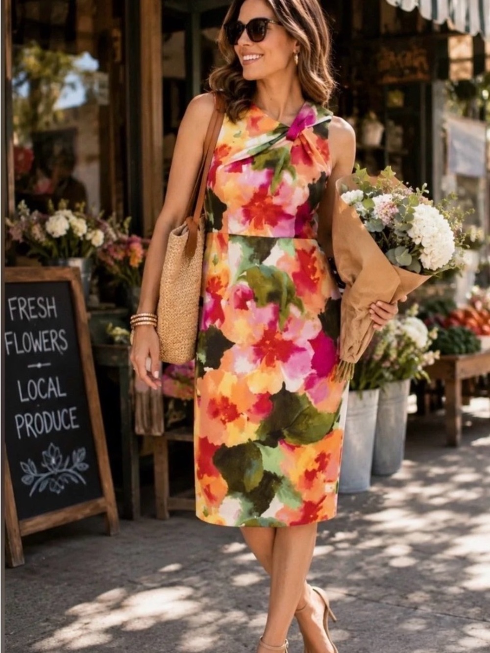 Donna Ricco Multicolor Floral Midi Dress